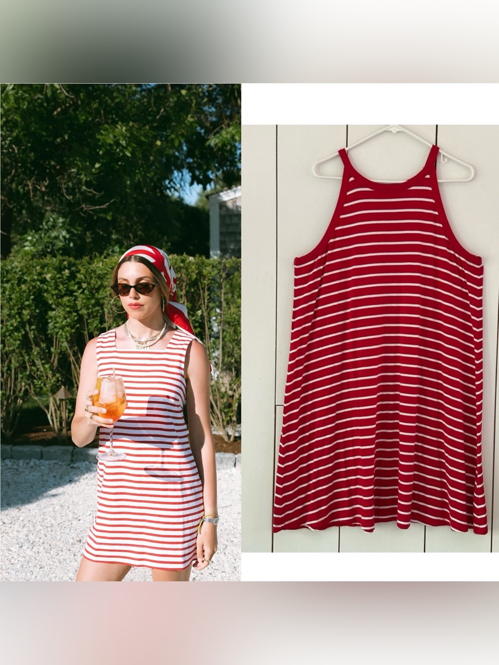 Preppy Old Navy Halter Dress XL Red White Stripe Nautical Coastal Preppy